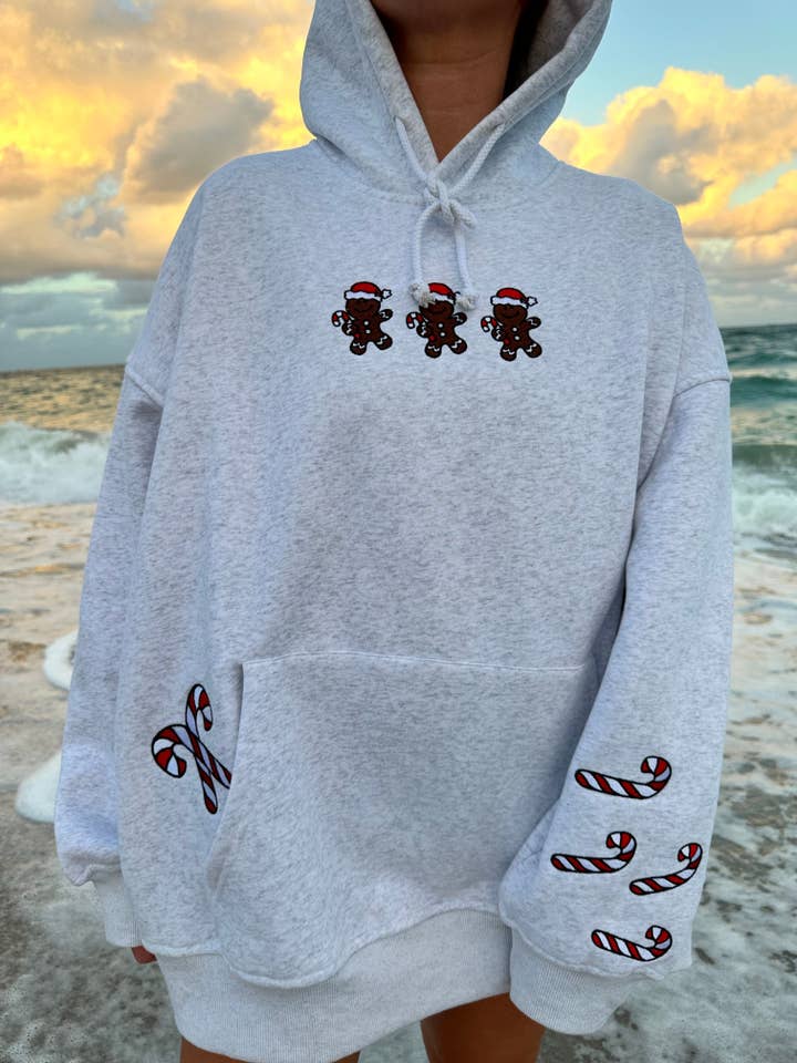 Grey Gingerbread Recipe Christmas Embroider Hoodie for wholesale on Faire