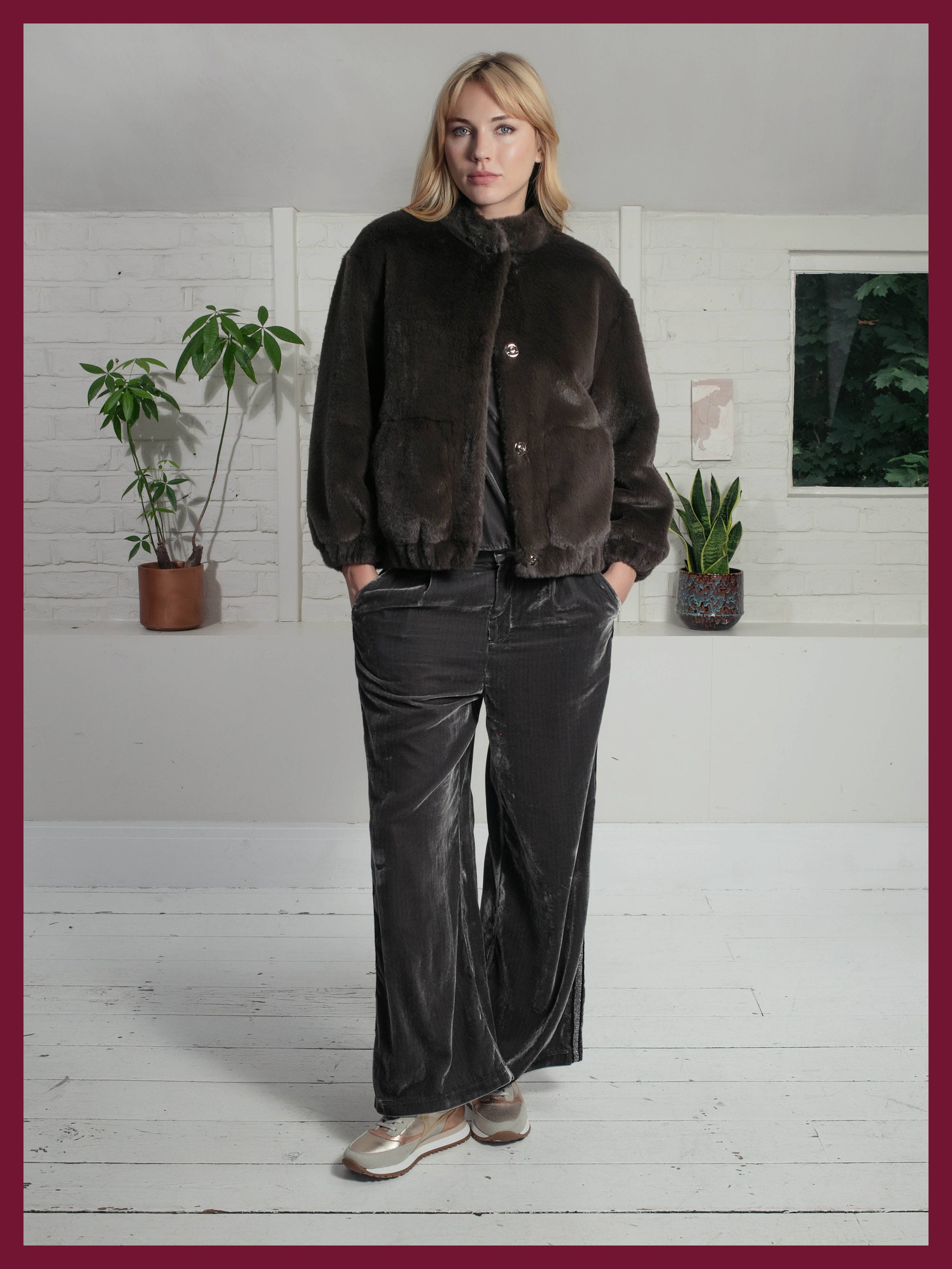 Aubrey Faux Fur Jacket In Khaki for wholesale on Faire4