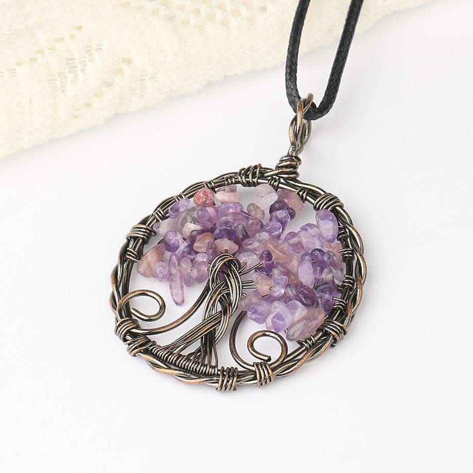 Mio Queena - Wholesale Pendant/Charm Necklace - Natural Stone Wire-Wrapped Tree of Life Pendant Necklace -CS11
