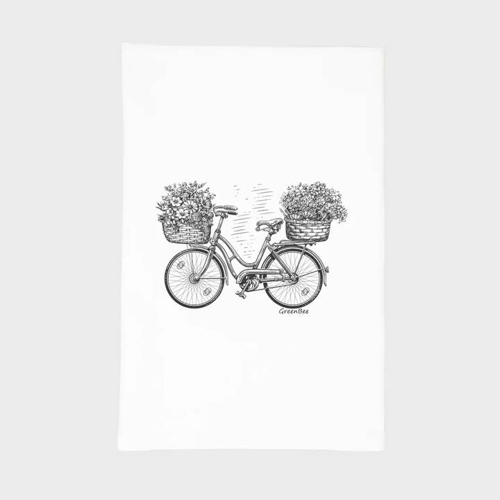 Floral Bike Towel | Tea Towels | Bicycle Kitchen Towels for wholesale by Green Bee Tea Towels