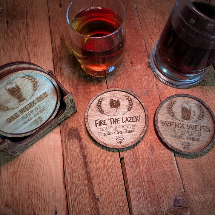 Beer Flight Wooden Coaster Sets - Brewery Merchandise for wholesale by Rad Werx Design