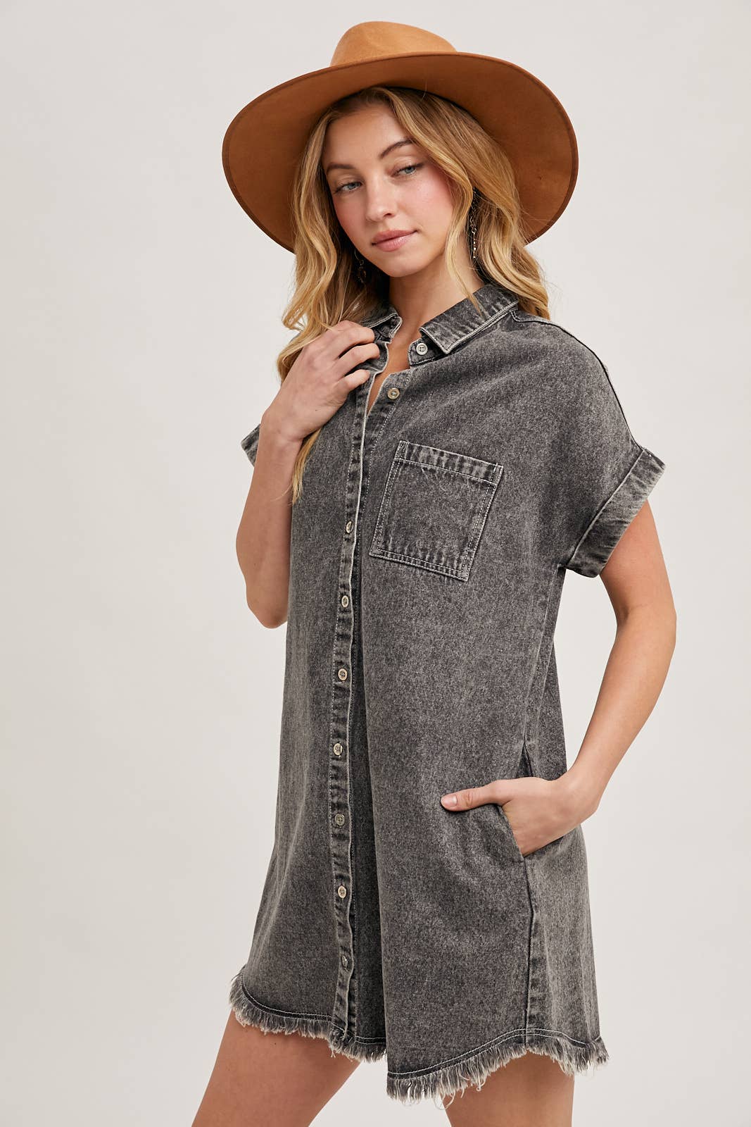 Bluivy - Wholesale Dress - Women's - FRAYED HEM DENIM SHIRT DRESS4