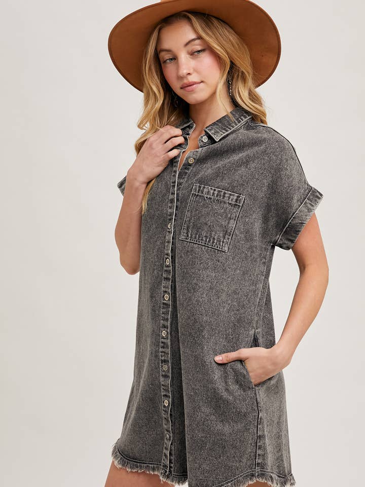 Bluivy - Wholesale Dress - Women's - FRAYED HEM DENIM SHIRT DRESS4