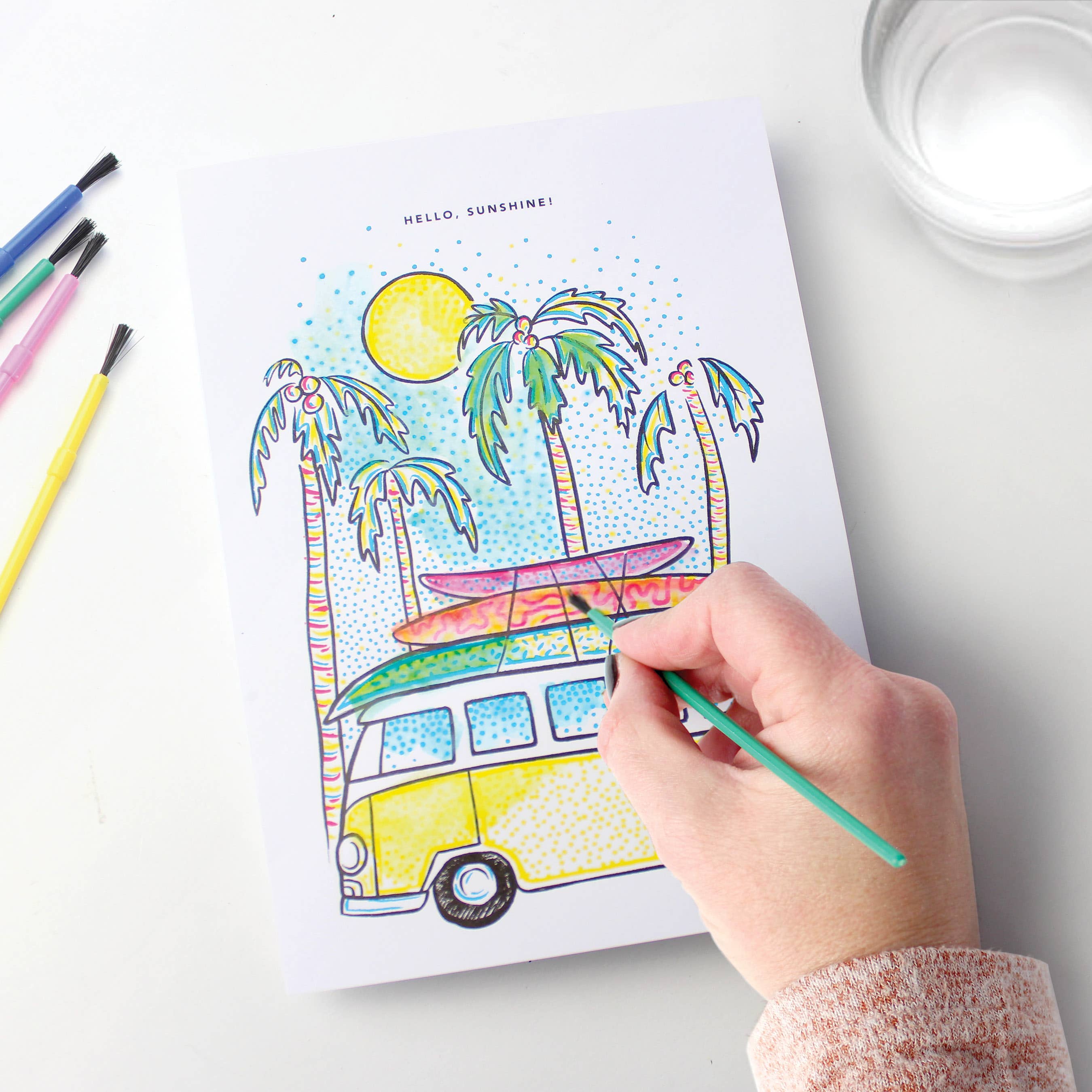 Inklings Paperie - Wholesale Everyday Greeting Card - Paint With Water Card - Surfer Van1