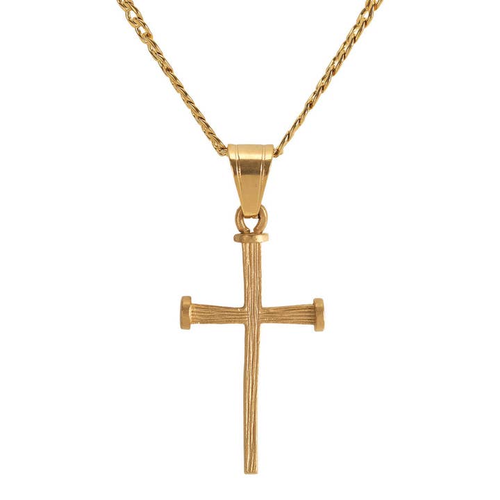 Dicksons - Wholesale Jewelry - Men's - Men's Gold Plated Stainless Steel Nail Cross Necklace