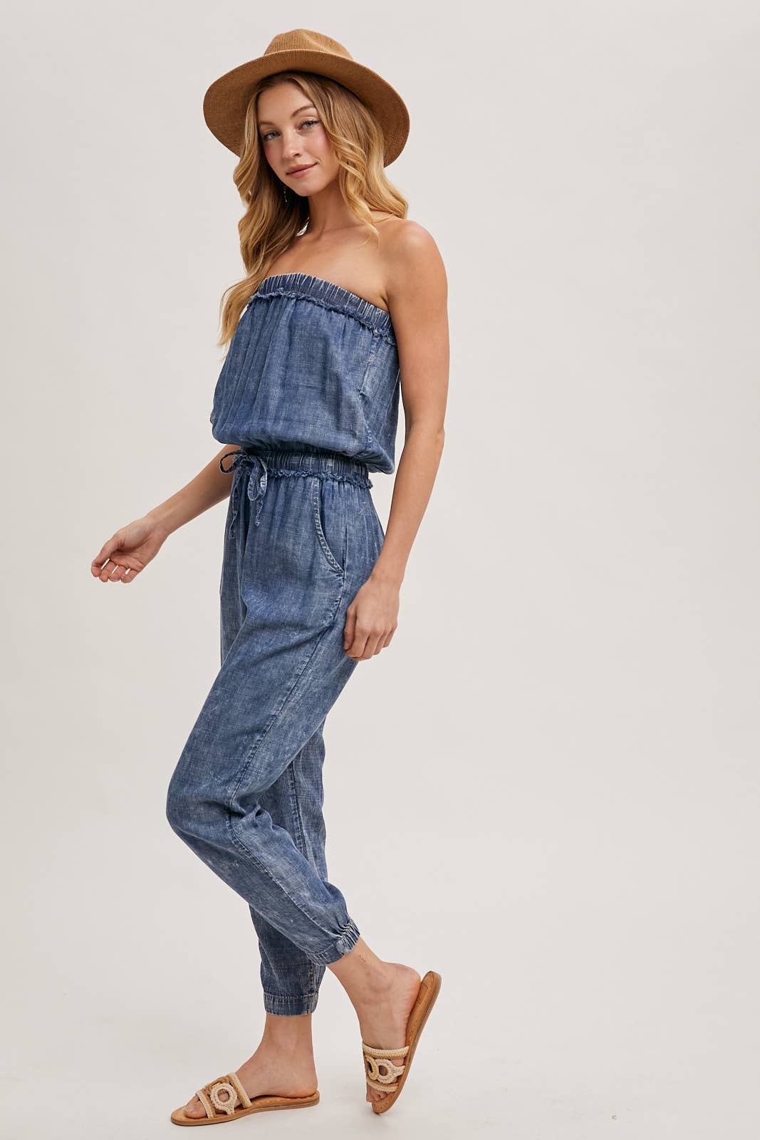 WASHED DENIM ACID WASH TUBE JUMPSUIT for wholesale on Faire7