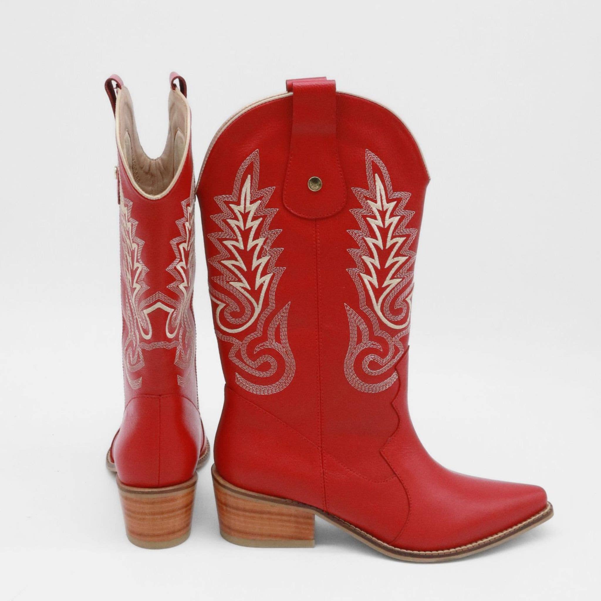 Loyal western cowboy women boots red leather womens shoes for wholesale on Faire4