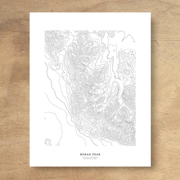 Affiche cartographique topographique Borah Peak pour la vente par Topographia Design