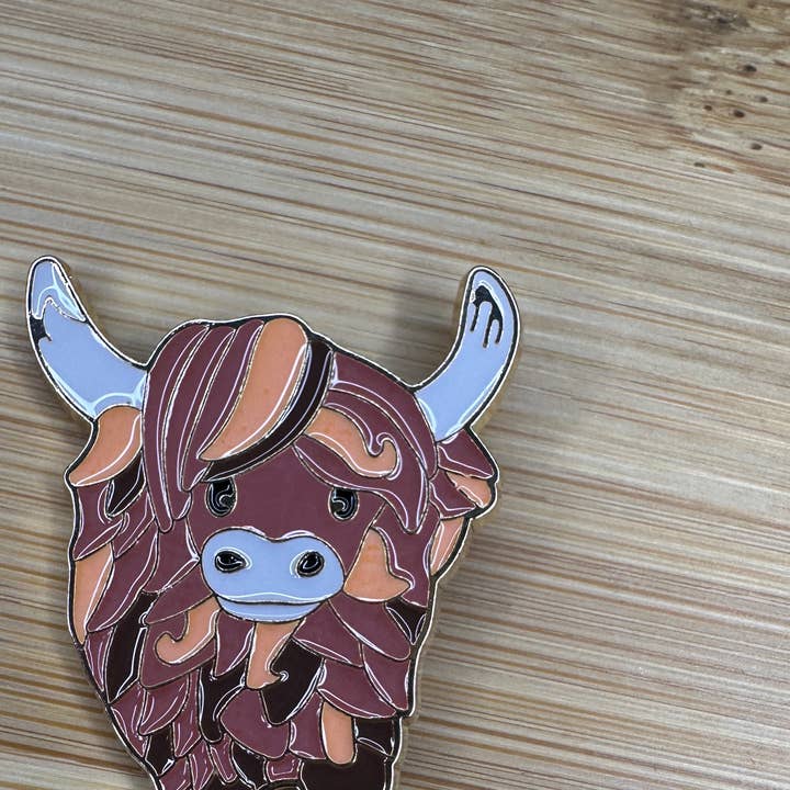 Highland Cow Pin - Cute Cow - Brown Cow for wholesale by Scribble & Scroll