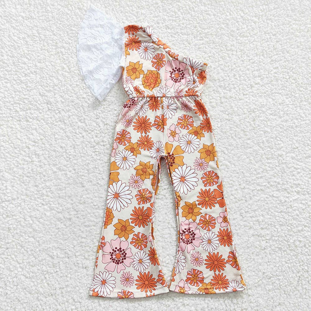 Aier Wholesale - Wholesale Jumpsuit - Kids - Baby Girls Western Flower One Shoulder Jumpsuits