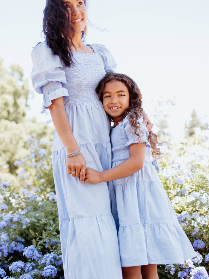 Nadine Jacquard Blue Cotton Dress for wholesale by Peony Alley