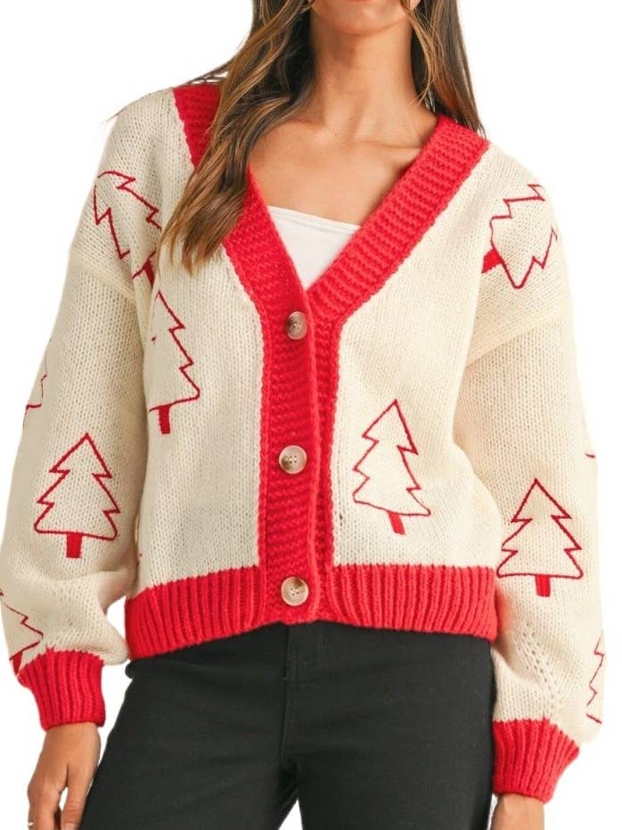 Christmas Tree Embroidery Sweater Cardigan for wholesale by Vanilla Monkey