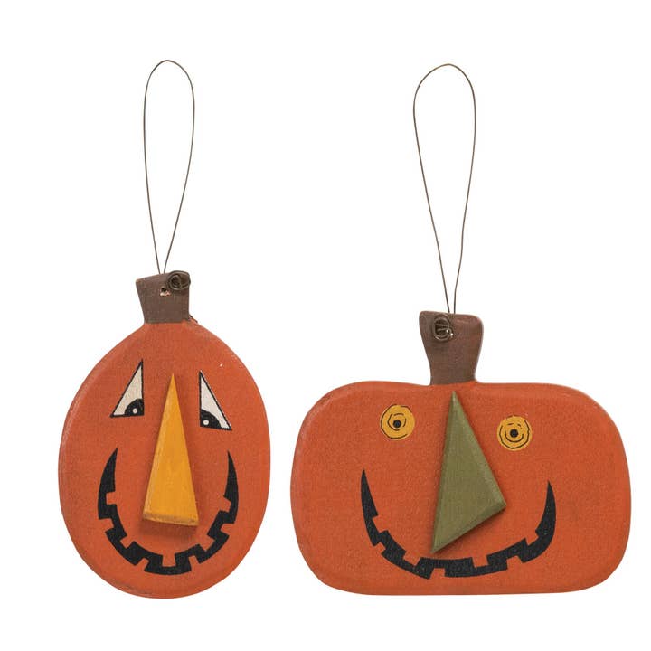 The Hearthside Collection - Wholesale Ornament Set - 2/Set, Funny Face Jack O Lantern Ornaments