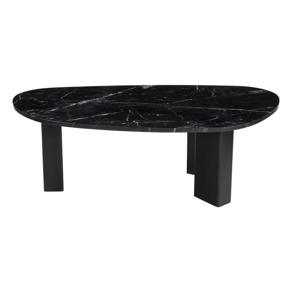 HomeRoots - Wholesale Coffee Table - 54" Black Genuine Marble and Wood Free Form Coffee Table4