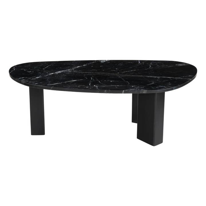 HomeRoots - Wholesale Coffee Table - 54" Black Genuine Marble and Wood Free Form Coffee Table4