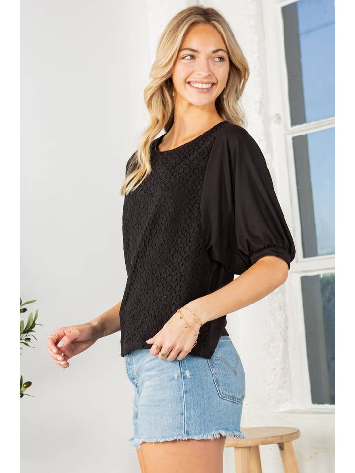 Orange Farm Clothing - Wholesale Knit Top - Women's - Lace Overlay Bell Selleve Knit Jersey Top-2 colors7