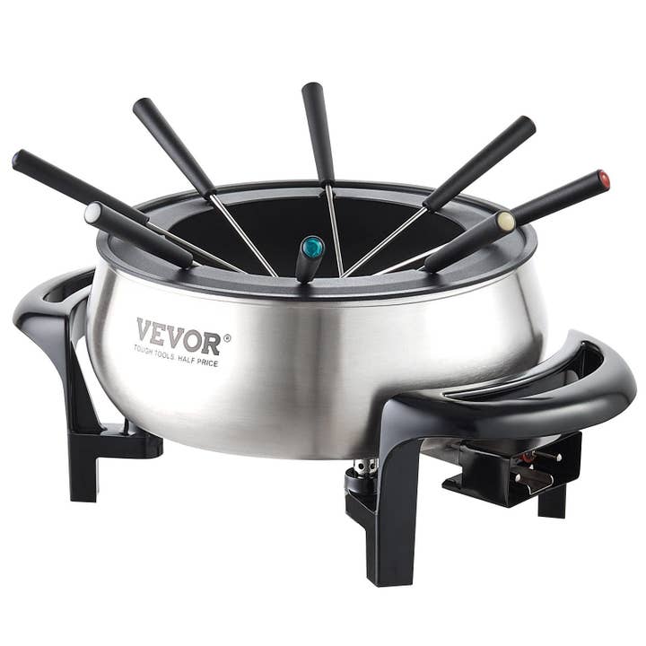 Hard Rock Health Stores - Wholesale Kitchen Appliance - Electric Fondue Pot Set for Cheese & Chocolate, 3 Quart Chocolate Melting Warmer, Stainless Steel Fondue Maker with Temperature Control and 8 Forks, for Hors d'Oeuvres, Entrees, and Desserts8
