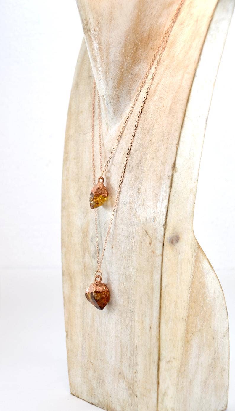 Daddy Daughter Jewelry - Vendita all'ingrosso Collana con ciondolo/pendaglio - Collana punto citrino grezzo | pietra portafortuna novembre 14 k RGF5