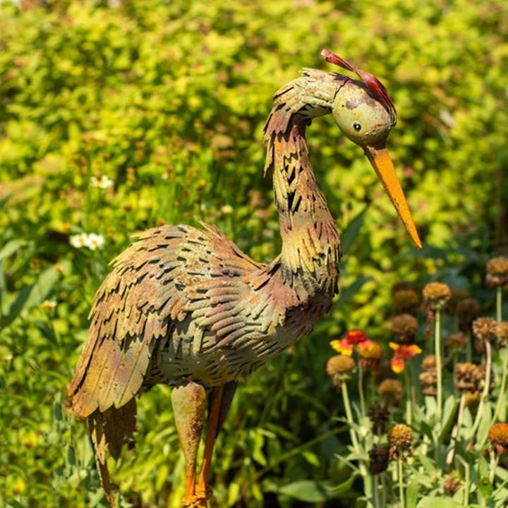 Zaer Ltd. International - Wholesale Sculpture - 30.5" Tall Iron Heron Garden Statue- 2PC/Set