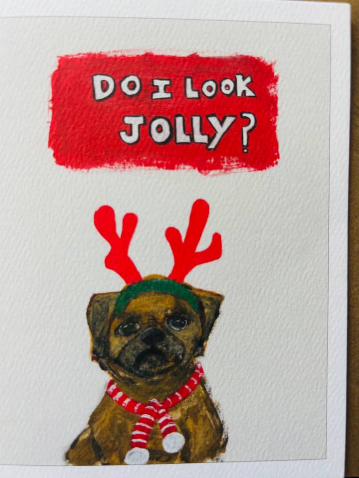 Mopshond leuke vakantiekaart Zie ik er VROLIJK uit? voor wholesale door Bernie Street Studios