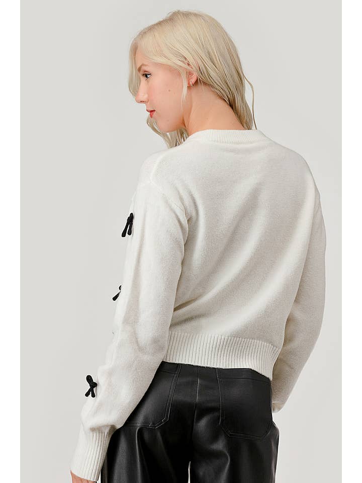 Off White Bow Embroidered Lightweight Sweater, OT50939 for wholesale on Faire