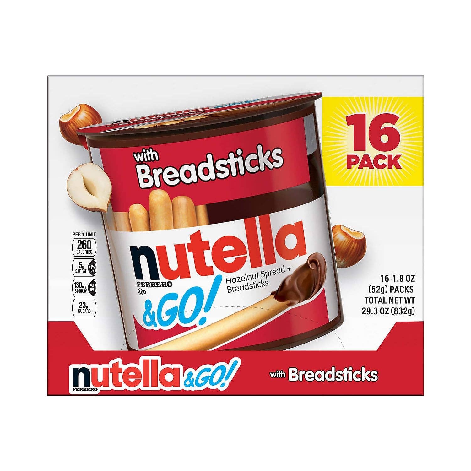 Snacky Candy - Wholesale Chocolate Covered Sweets - Ferrero Nutella & Go With Breadsticks Ferrero 16 pc 1.8 oz
