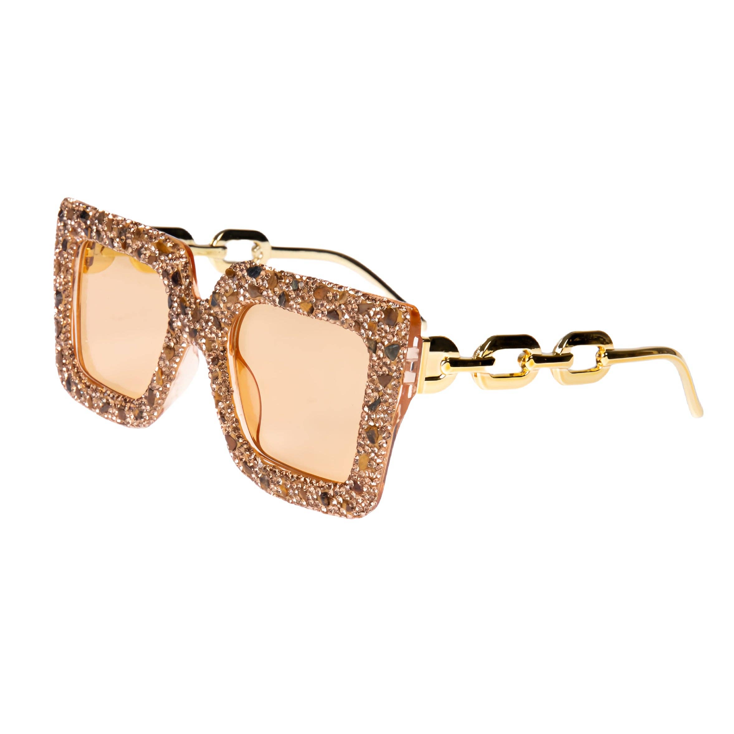 Gold Handmade Rhinestone Stone Square Sunglasses G0532 for wholesale on Faire0