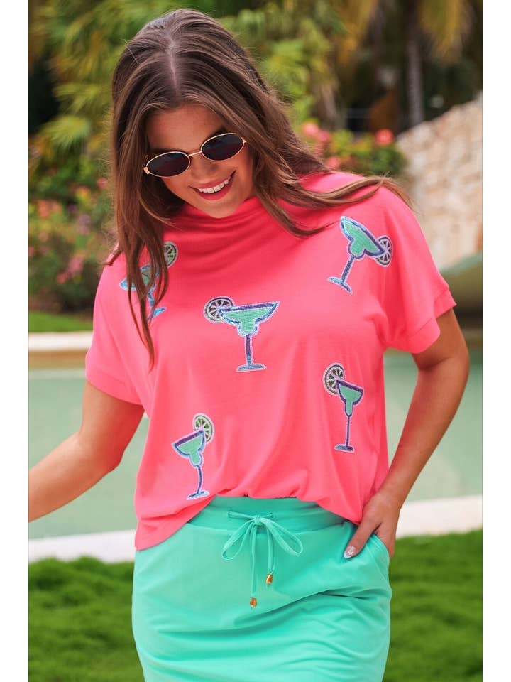 Coral Margaritaville Sequin Patch Top for wholesale on Faire3