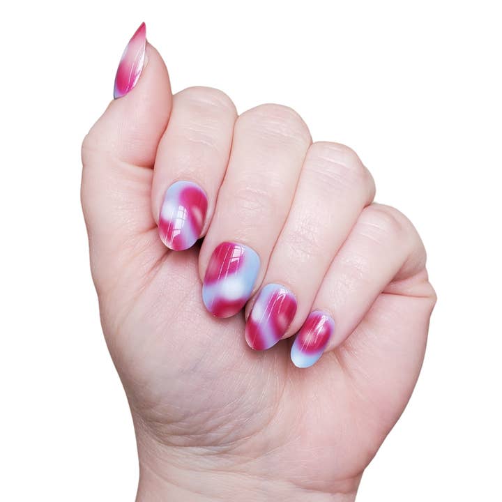 Ivy & Ash - Wholesale Press-On/Fake Nails - Cotton Candy Cloud | Pink and Blue Round Press-On Nails Set