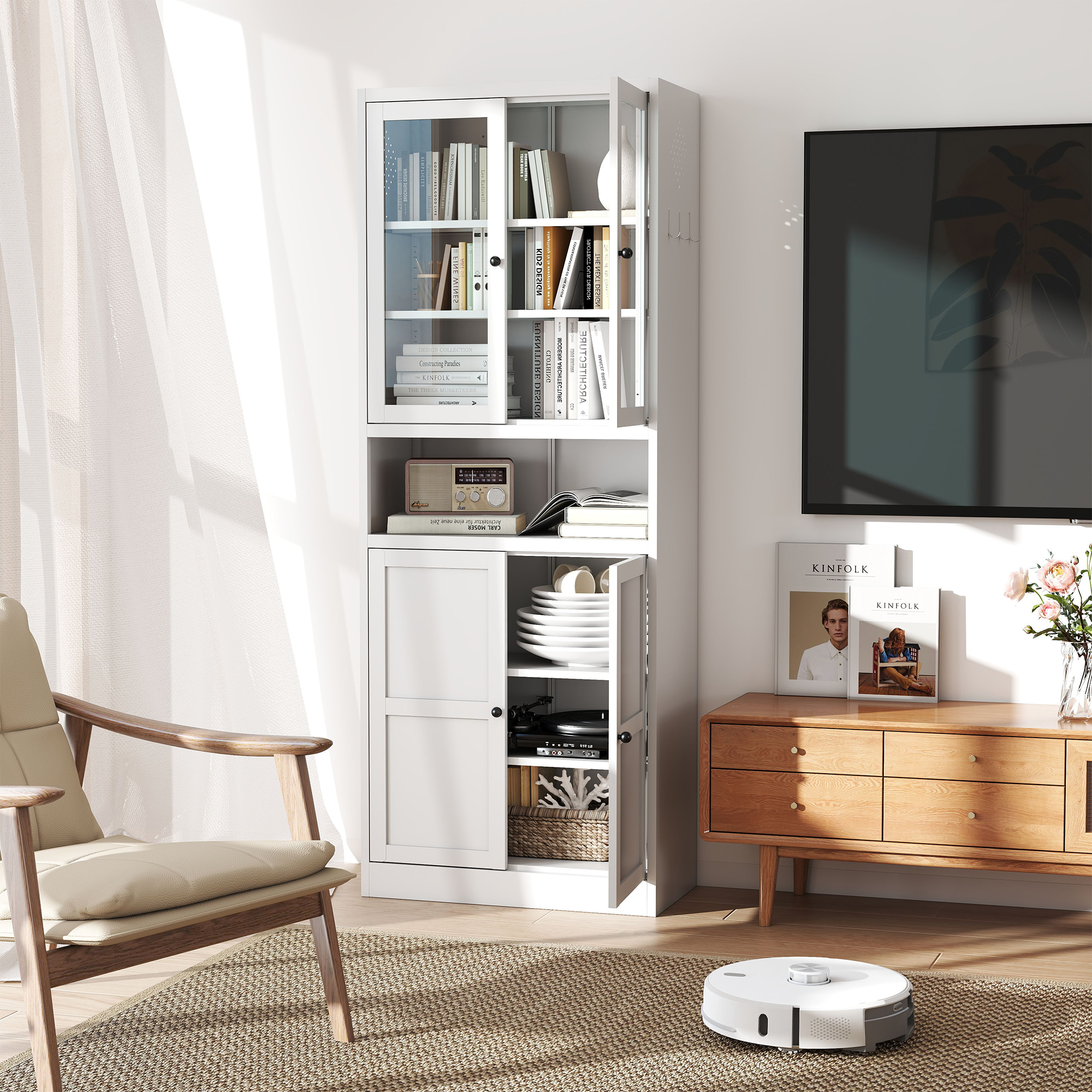 HOMYCASA DESIGN INC - Vente Rangements/organisateurs de cuisine - Armoire de cuisine en métal - Rangement de 72' de haut avec étagères réglables, cadre en acier inoxydable robuste, blanc3