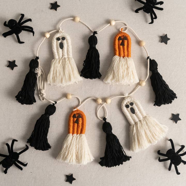 BeanDaikon - Vendita all'ingrosso Bandierine/Ghirlande - Ghirlanda Fantasma Decorazione da Parete in Macramè per Accento Festivo in Casa U1314