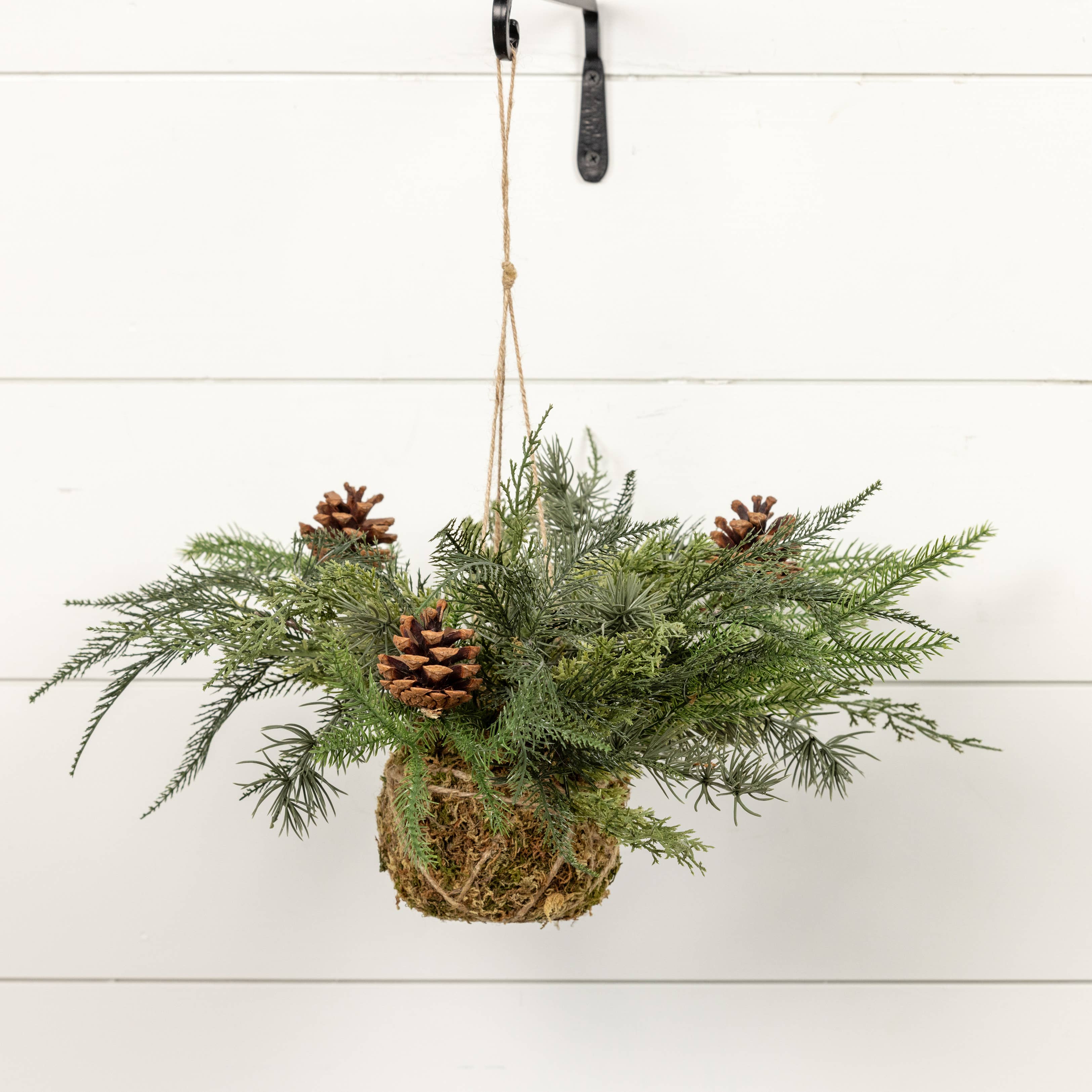 Ragon House – wholesale Artificial plant – 20.25" HANGING MIXED PINE IN MOSS BALL1
