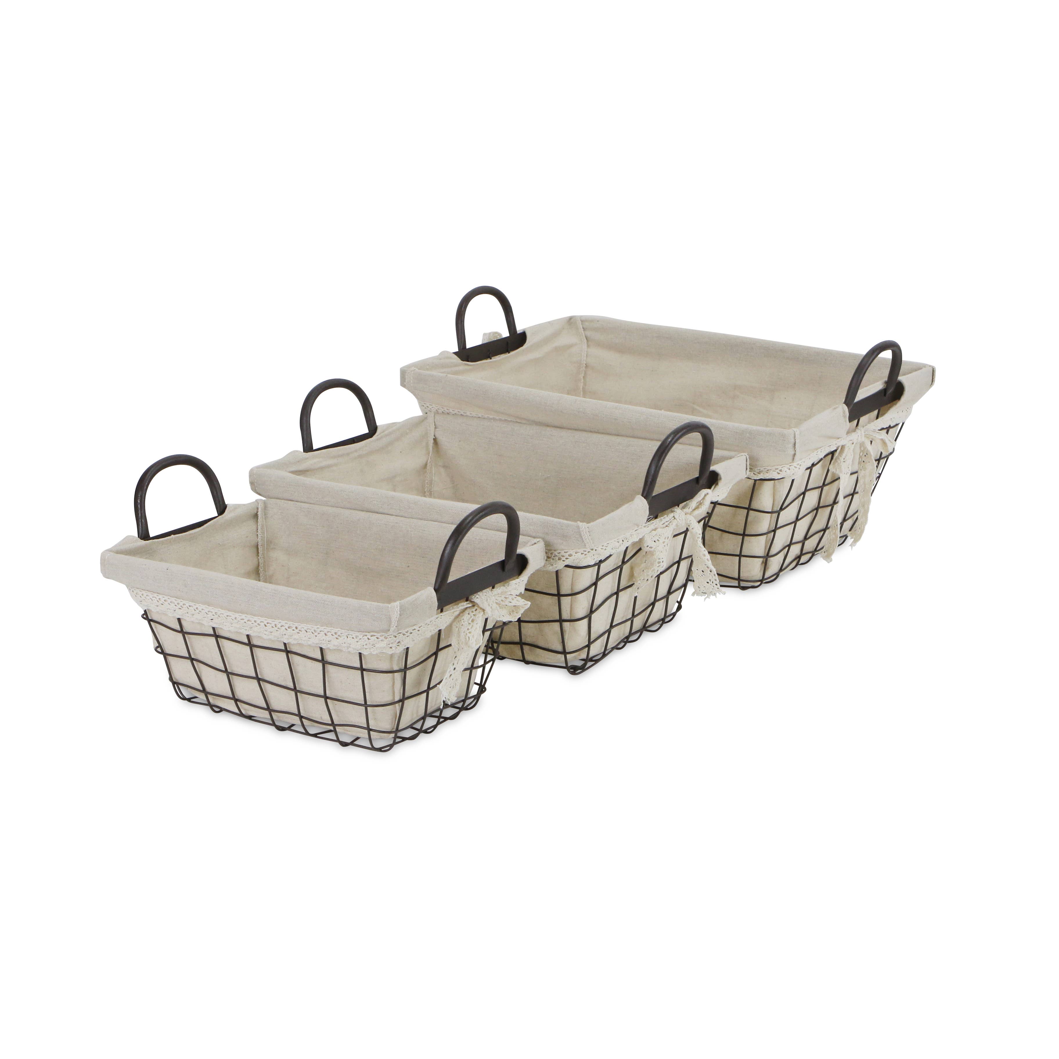 Cheungs Home Decor - Wholesale Basket - Caden Set of 3 Fabric Lined Tapered Metal Wire Baskets6