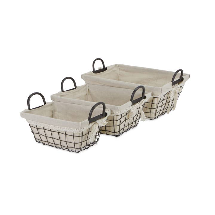Cheungs Home Decor - Wholesale Basket - Caden Set of 3 Fabric Lined Tapered Metal Wire Baskets6