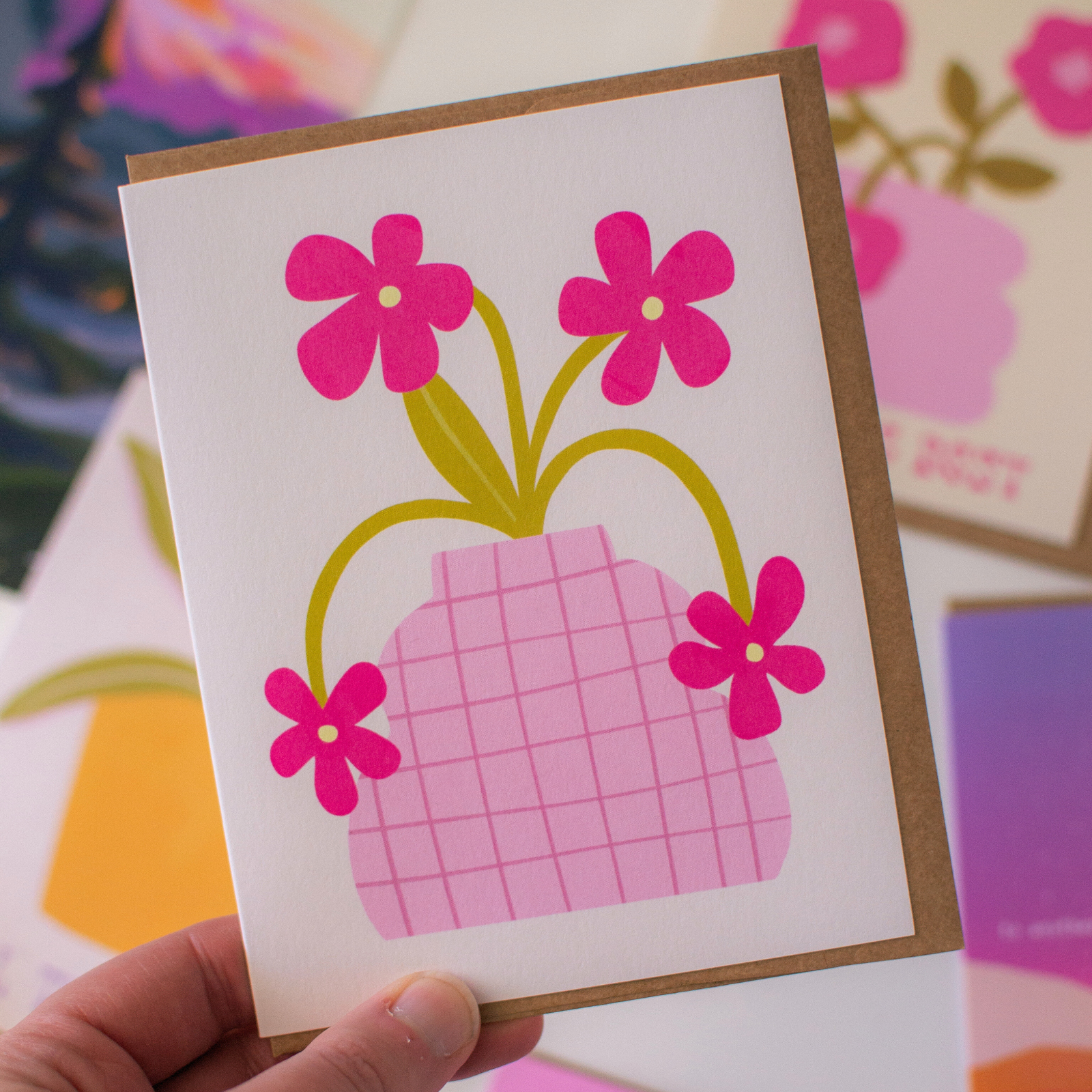 Brush & Bird Paper Co. – wholesale Everyday greeting card – Retro Flower Pot Card | Blank Pink Greeting Card5