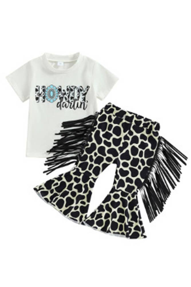 UNISHE - Vente Ensemble haut et pantalon – enfant - Ensemble de 2 pantalons et hauts évasés à pompons pour enfants BDR00910