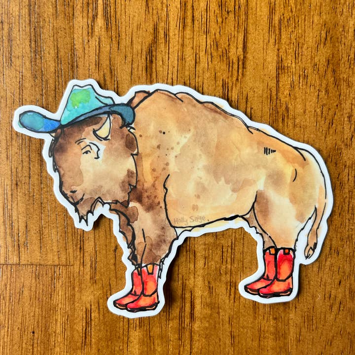 Bison en bottes pour la vente par Holly Sage Art