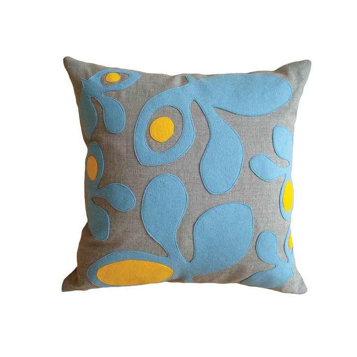 Pods Decorative Pillow Felt Appliqué Blue/Yellow for wholesale by Balanced Design