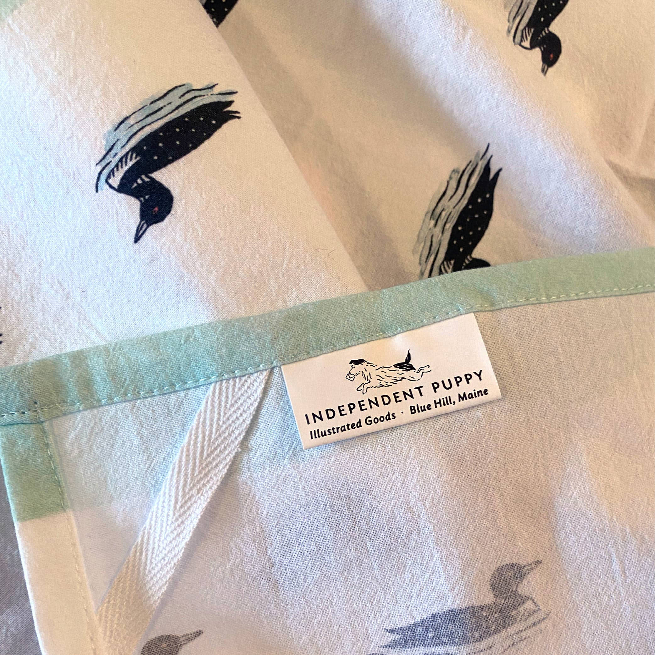 Independent Puppy - Wholesale Tea Towel - Swimming Loons with Aqua Stripe Tea Towel | 27 x 27"1