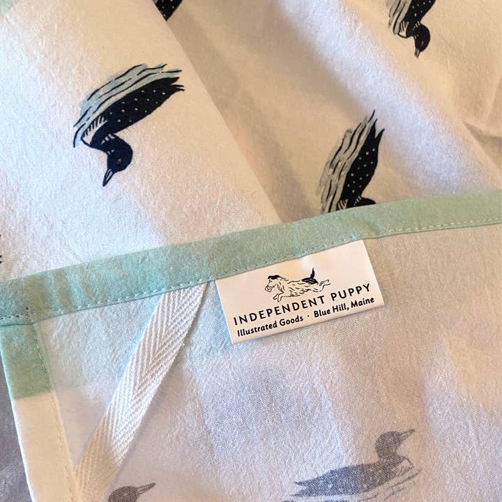 Independent Puppy - Wholesale Tea Towel - Swimming Loons with Aqua Stripe Tea Towel | 27 x 27"1