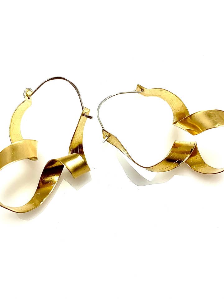 Ribbon Brass Earrings for wholesale by Union Studio Metals