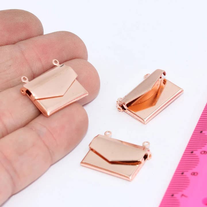 17x22mm Roséguld Öppningsbara Brevkuvertberlocker, MTE814 för wholesale av QueenJewelryM
