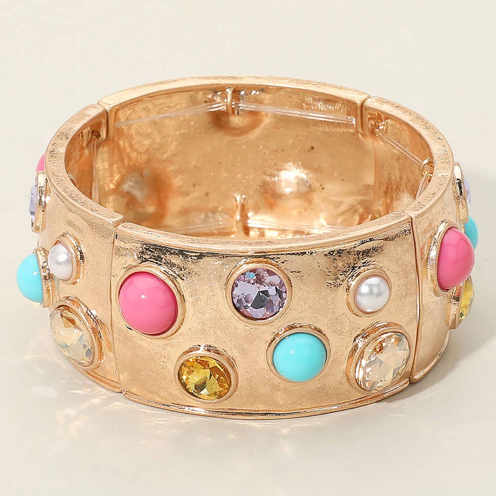 Sensibling Corp. - Vente Bracelet jonc - Bracelet élastique large à déclaration avec pierres en verre serties10