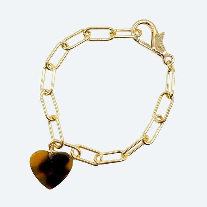 Large Paperclip Chain Bracelet with Acrylic Tortoise Heart for wholesale by London Crafted