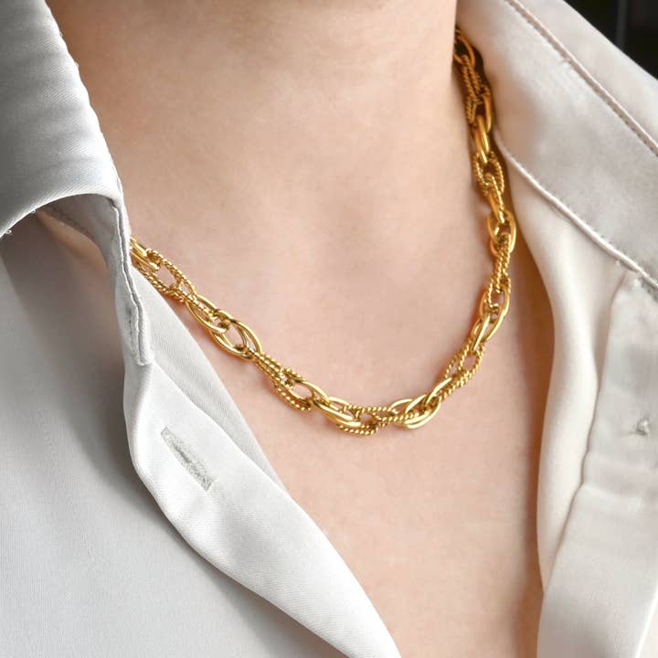 Blueyejewelry - Wholesale Link & Chain Necklace - Dual Chain Necklace - Twist Link Chain Necklace Bracelet Set2