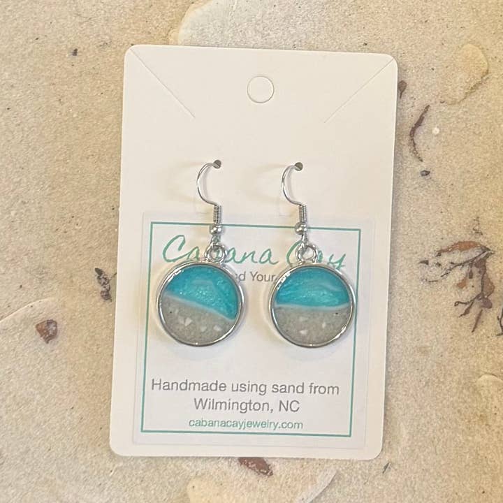 Beach Sand Silver Circle Earrings (choose your beach) for wholesale by Cabana Cay