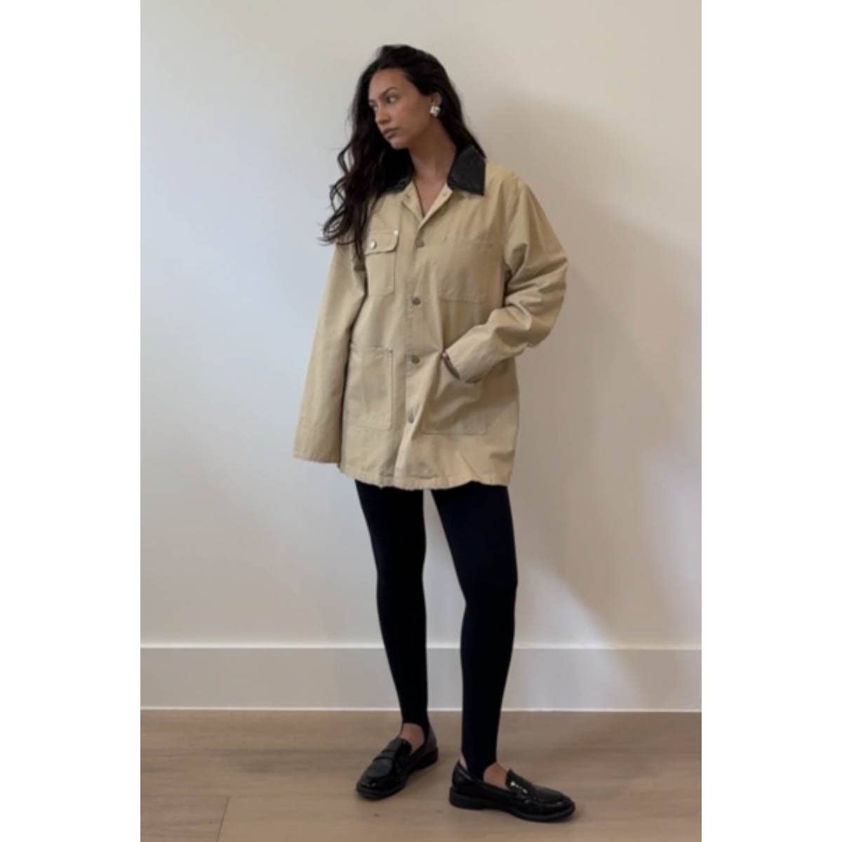KHAKI Contrast Collar Oversized Workwear Jacket for wholesale on Faire3