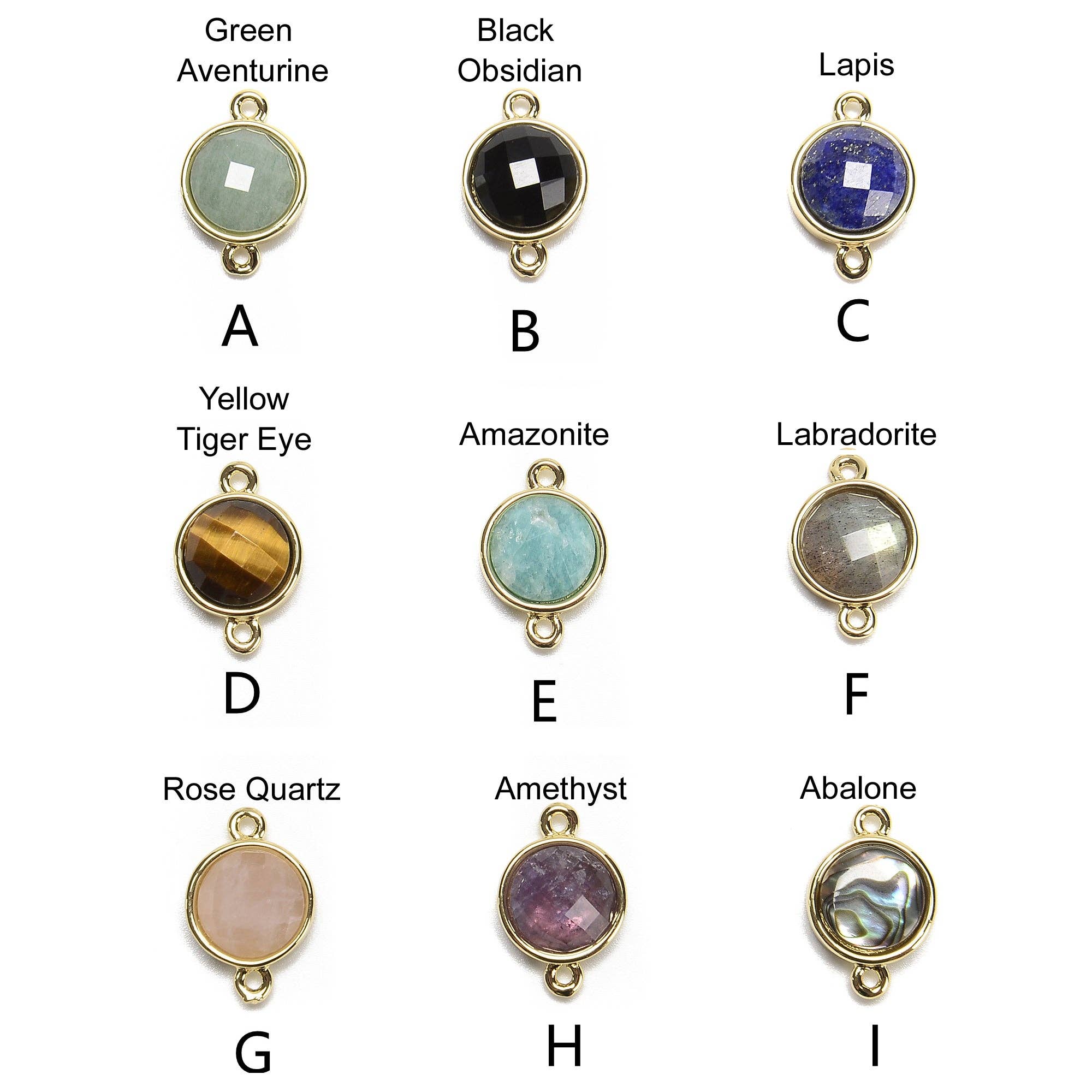 CRCBEADS - Wholesale Individual Charm/Pendant - Gemstone Faceted Round Gold Edge Connector Pendant Charm Size 12x12mm1