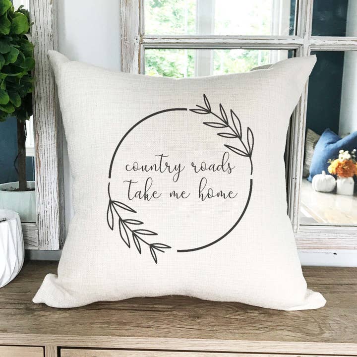 Country Roads Take Me Home - 18"x18" Hand Printed Cover for wholesale by Branscombe Design Co