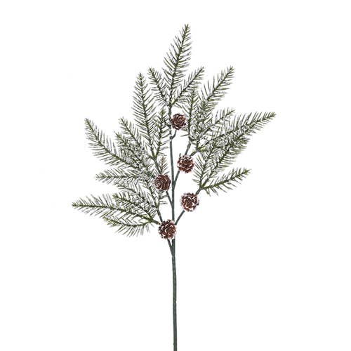 Green Spruce Spray With Cones and Snow (54cm) for wholesale by Qube Luxe by Debbie Marks